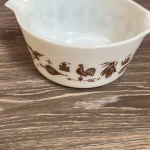Vintage Early American Cinderella White Bowl with Brown Farmhouse Design
